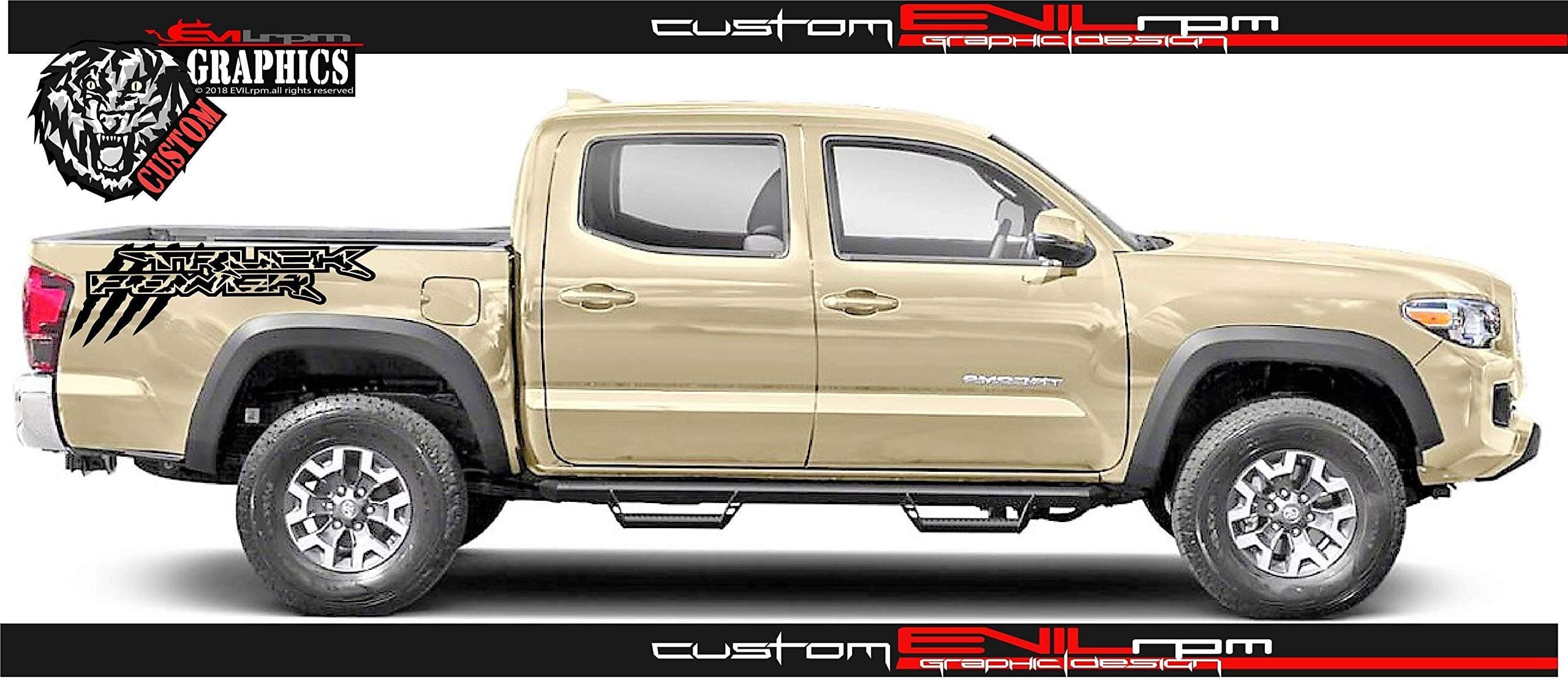 Evilrpm Rear Quarter Panel Graphics Kit Custom Vinyl Decal Wrap Compatible with Toyota Tacoma - Black Mat
