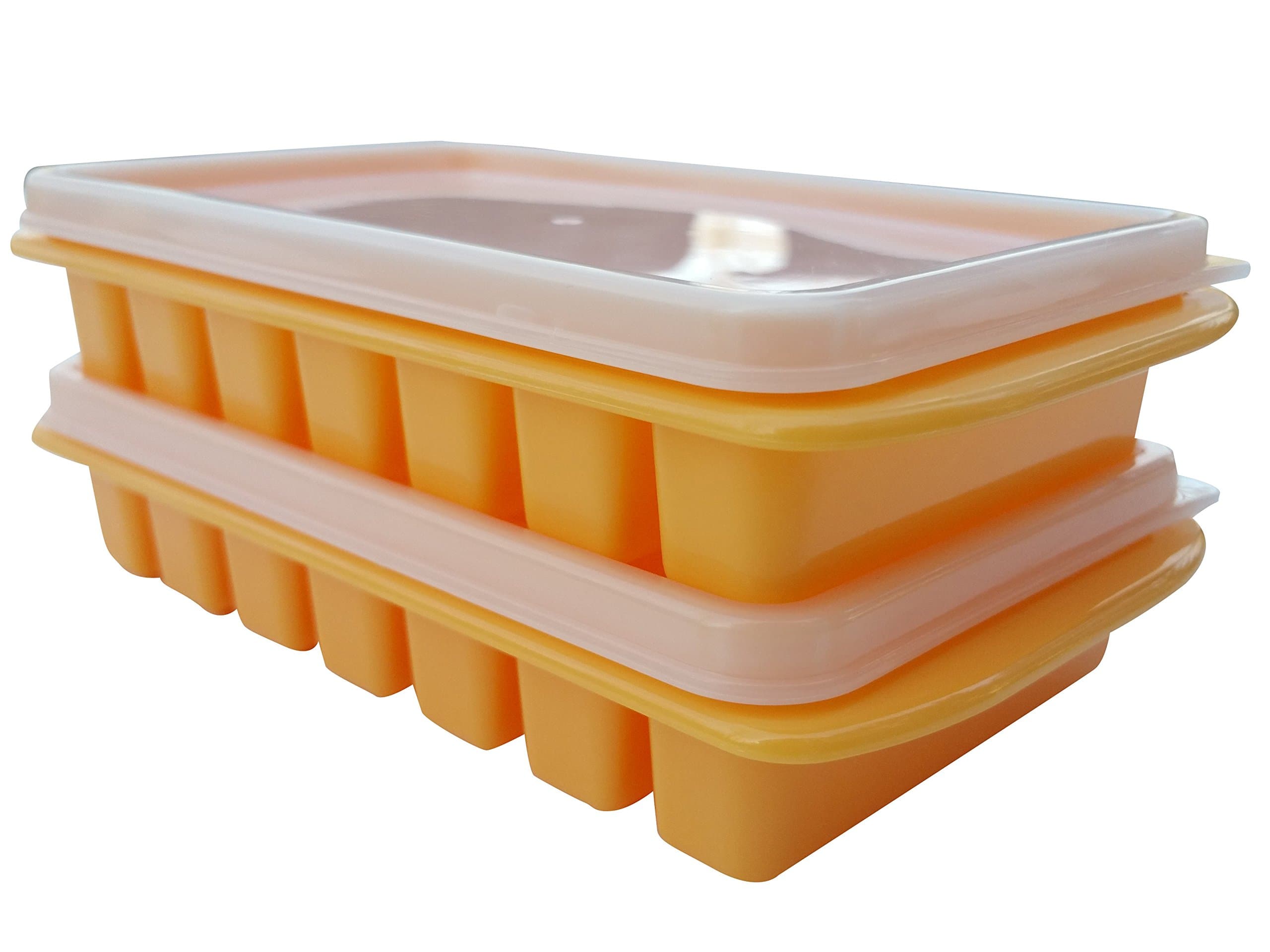 Polar Vortex Mini Ice Cube Trays + Lids - Water Bottles, Dorm Fridge, RVs - No Spill Cover - Stackable (Orange)