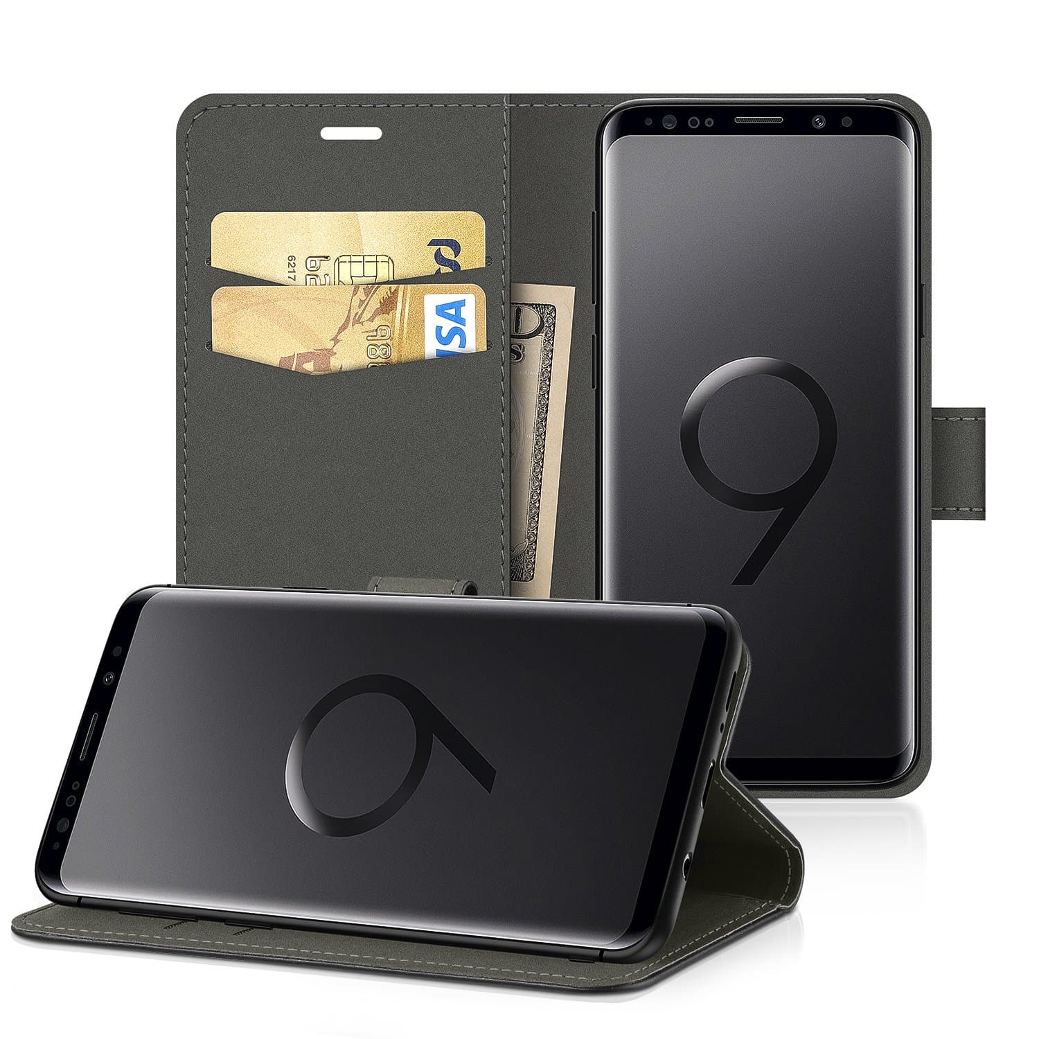 EasyAcc Case for Samsung Galaxy S9 Plus Flip Leather Wallet Case Protector Flip Cover with Kickstand Card Holder Card Slots Black PU Leather Compatible with Samsung Galaxy S9+ 6.2''