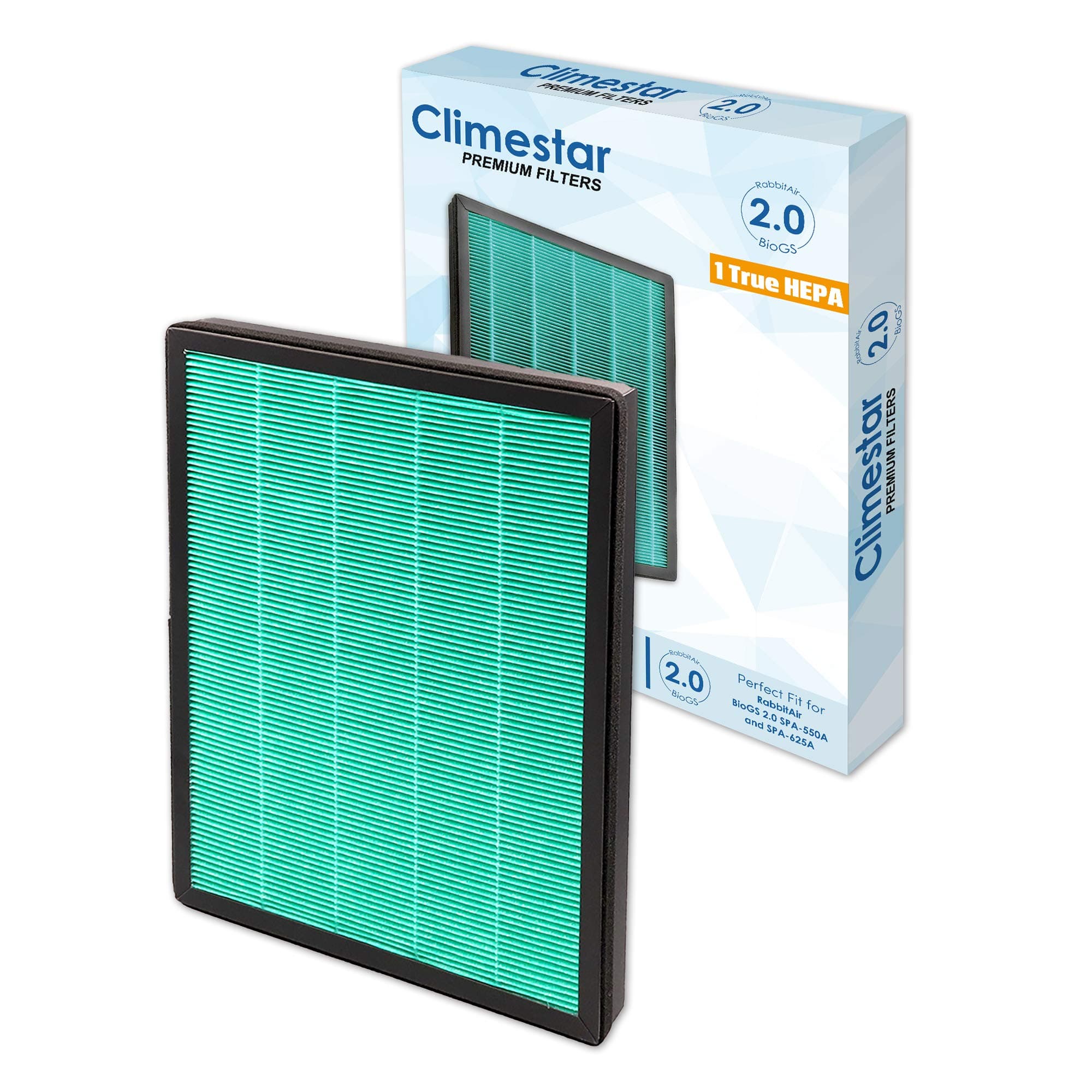 Climestar Premium True H13 HEPA Replacement Filter Compatible for RabbitAir BioGS 2.0 Purifier Model SPA-550A and SPA-625A - Extend Carbon Filter Life