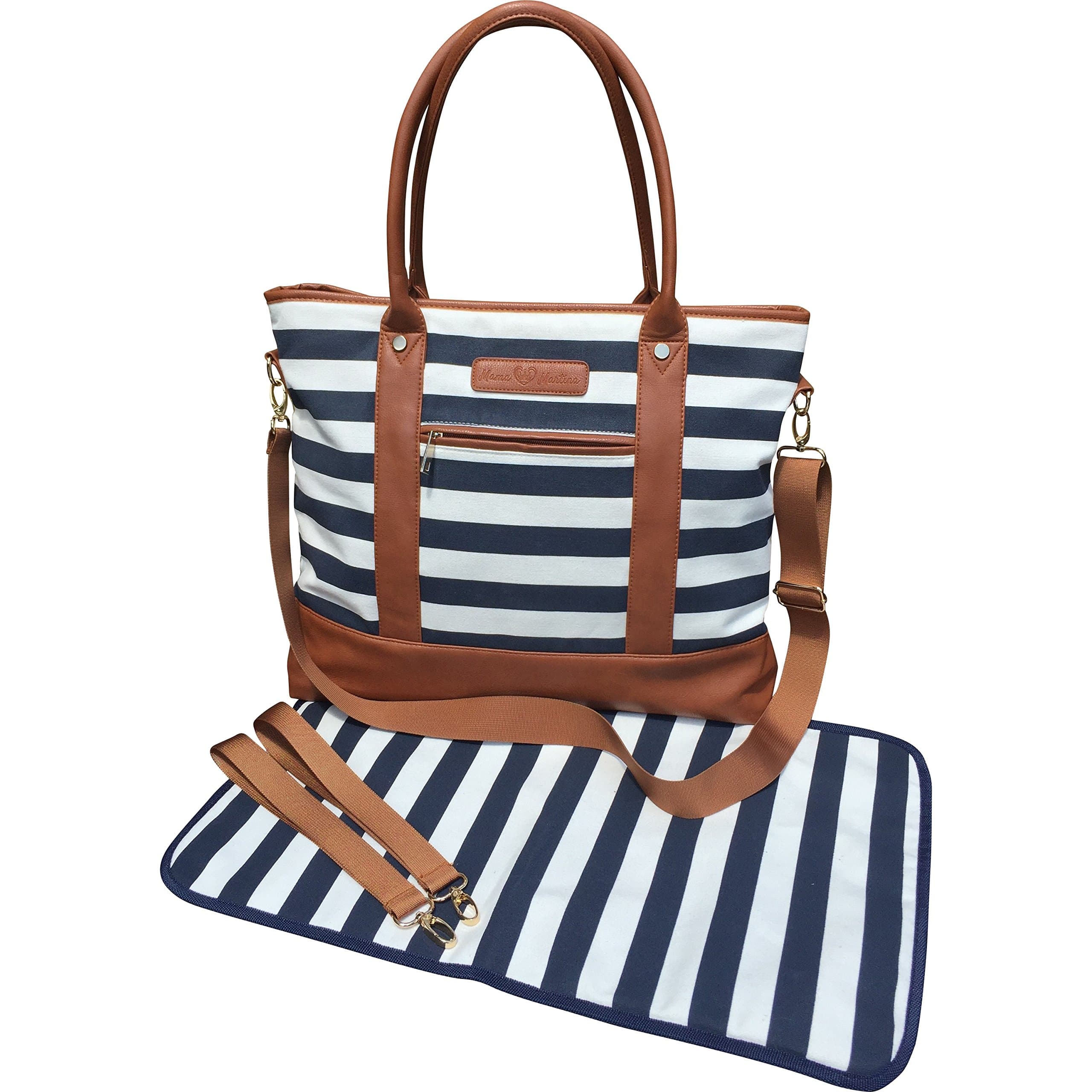 Lightweight Diaper Bag with Changing Pad - Navy Stripe