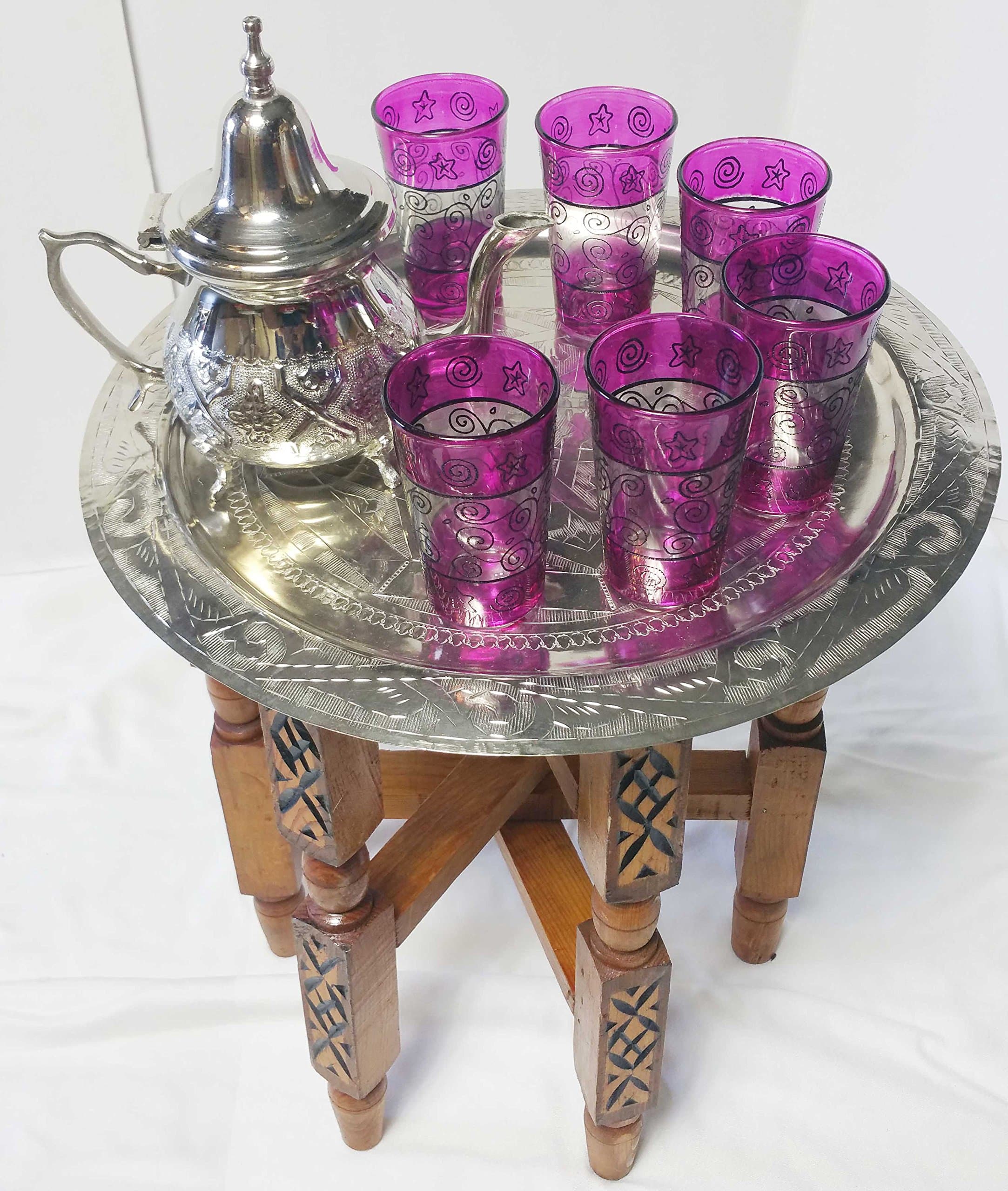 Moroccan Tea Serving 1 Tray Set 1 TEAPOT 6 GLASSES 1 Stand Turkish Middle East