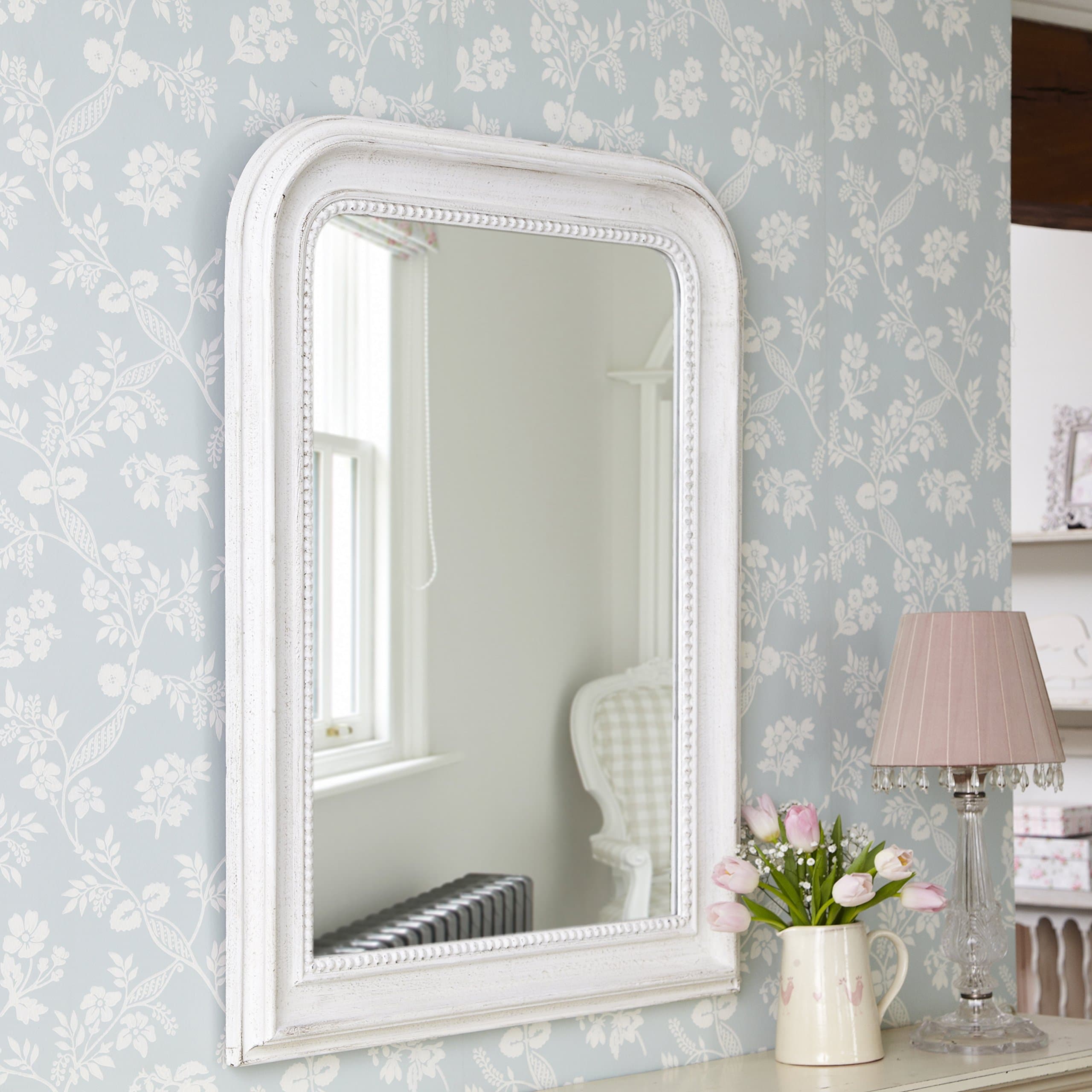 Live Laugh Love 67 x 88 cm Solid Painted Wood Arch Shabby Chic Vintage Style Wall Mirror - Antique White