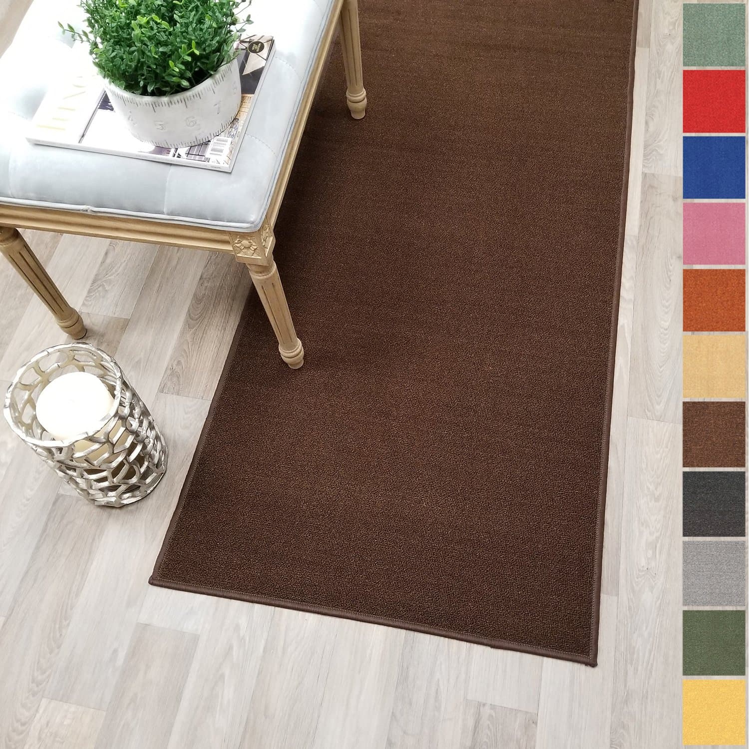Custom Size Brown Solid Plain Rubber Backed Non-Slip Hallway Stair Runner Rug Carpet 31 inch Wide Choose Your Length 31in X 18ft