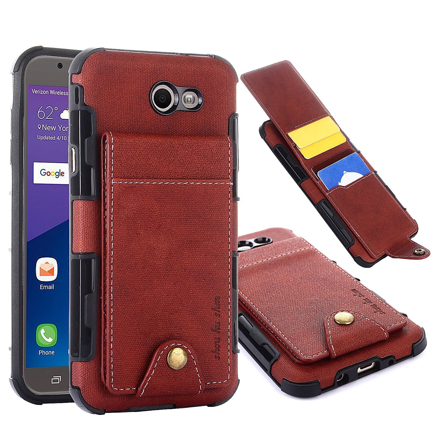 Samsung Galaxy J7 Sky Pro Case, Galaxy J7 Perx Case, Galaxy J7 V Case, Galaxy Halo, Galaxy J7 Prime Wallet Case, 5 ID Credit Card Slot, Button Flip-Out Leather Drop Protection Case -Brown