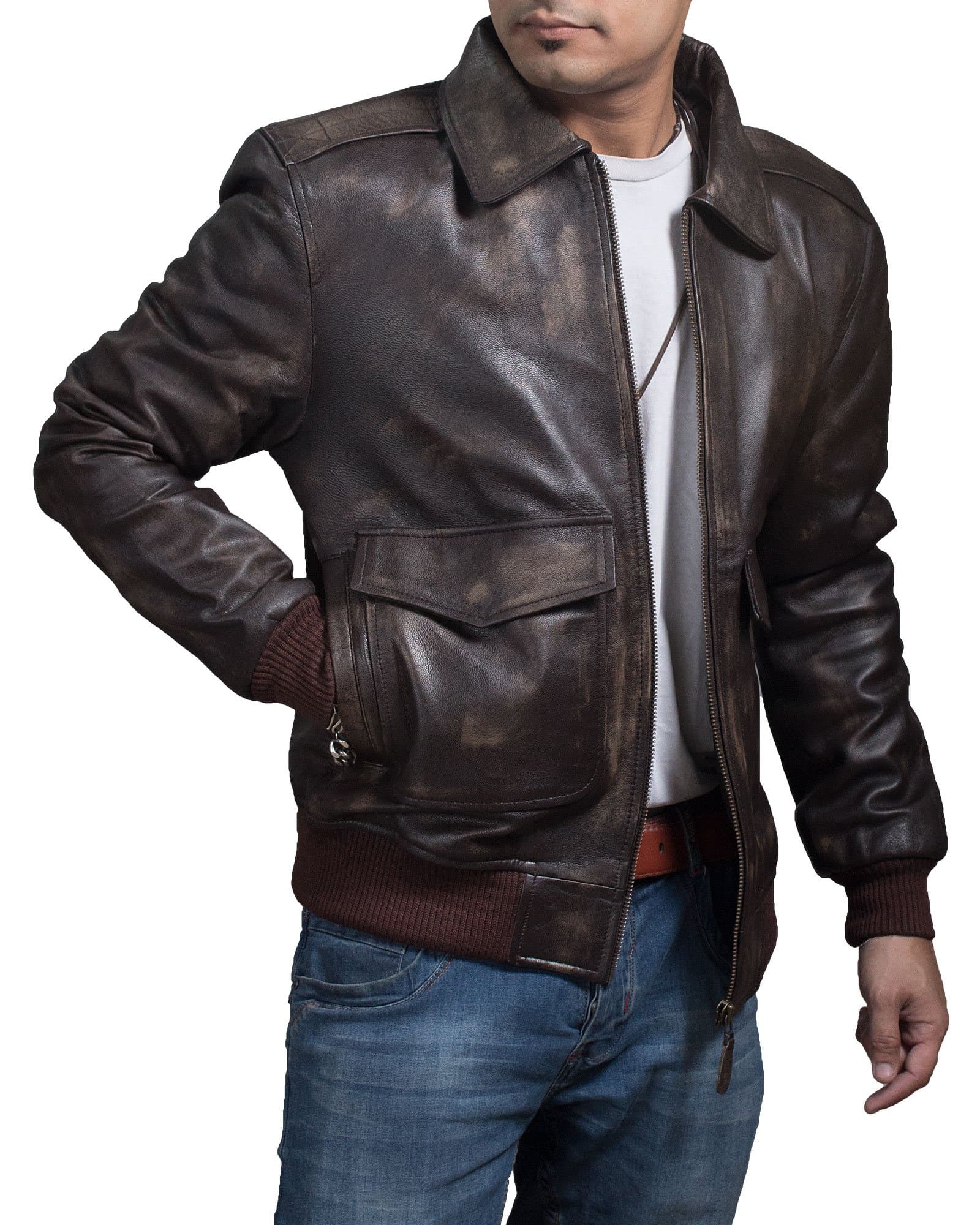 Men's Air Force A-2 Leather Flight Bomber Jacket - Inspired Customize Distressed Brown