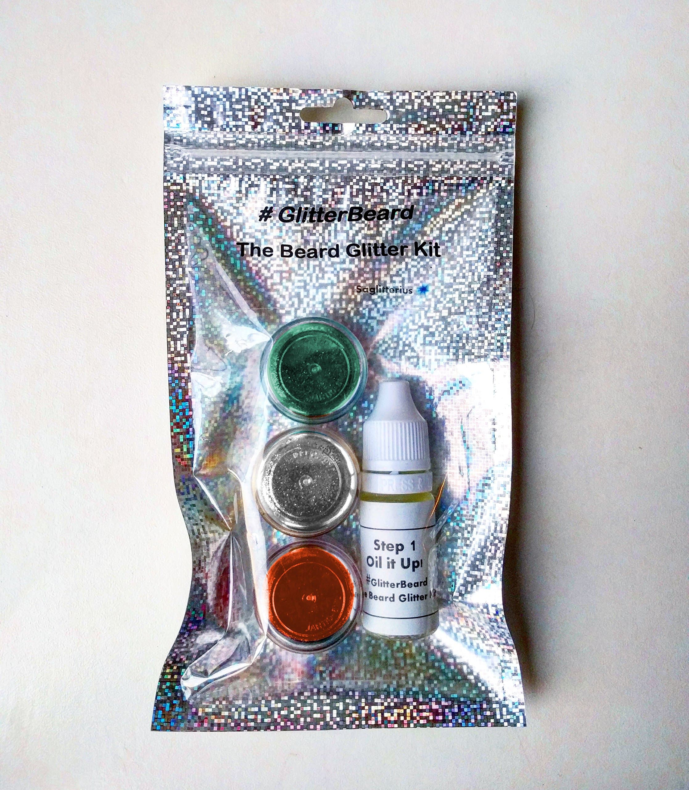 Glitterbeard, 3 COLOUR SET Beard Glitter Kit, Beard Oil + Glitter. Christmas, St Patricks Day, Party Sets (St Patricks - Green, Orange, Silver)