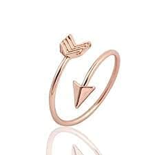 Hithop Silver and Rose Gold Open Adjustable Love Arrow Ring for Girls (Rose Gold)