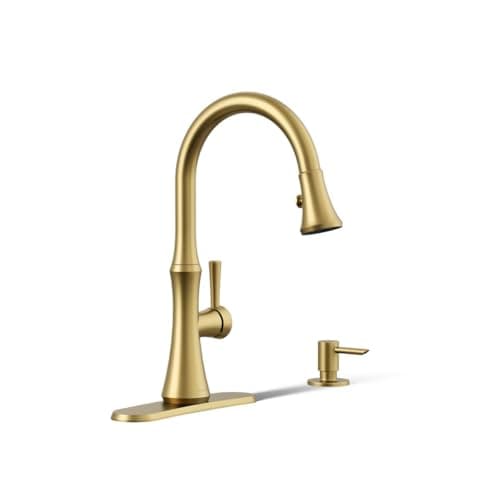 Kohler R28706-SD-2MB Kaori Single Handle Kitchen Faucet with Pull Down Sprayer and Soap Dispenser, Vibrant Brushed Moderne Brass