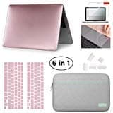 Fortitory MacBook Pro 13"(2016-2018 Version) A1706/A1708/A1989 Plastic Hardshell Case & Water-Resistant Sleeve 6 in 1 Bundle w/Screen Protector,Keyboard Skin,Trackpad Protector,Dust Plug - Rose Gold