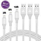 Aonlink Phone Charger,Aonlink 3 Pack(1M 2M 3M) Charging Cable, Multi Safety Defense, Nylon Braided, Ultra Durable Compatible with iPhone X/8/8 Plus/7/7 Plus-Silver