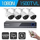1080N 4 Channel Dvr Security Camera System with 1080N DVR Recorder,720P Night Vision Outdoor Weatherproof CCTV Surveillance Camera,Customizable Motion Alert
