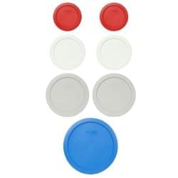 Pyrex Food Storage Plastic Replacement Lid Set (Poppy Red, White, Sleek Silver, Marine Blue)