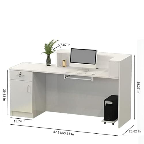 Front Desk Reception Counter, Front Counter Desk with Lockable Drawer, Reception Counter, Modern Retail Counter for Checkout Office/Beauty Salon/Lobby C-Right(Multi-Colored+Grey-R,Small)