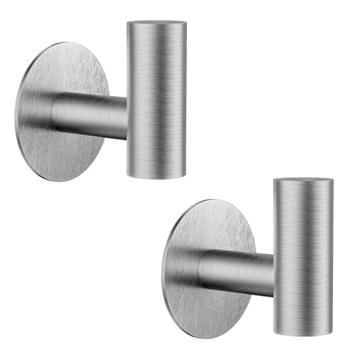 YUET 2 Pcs Silver Bathroom Towel Hook Self Adhesive,Stick on Coat Hooks Robe Hook SUS 304 Stainless Steel Heavy Duty Door Hanger Robe Clothes Closet Sponges Holder for Bathroom Hotel (Brushed Nickel)