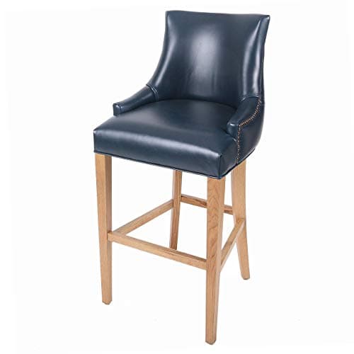 New Pacific Direct Celinda Bonded Leather Tufted Back Bar Stool Furniture, Vintage Blue