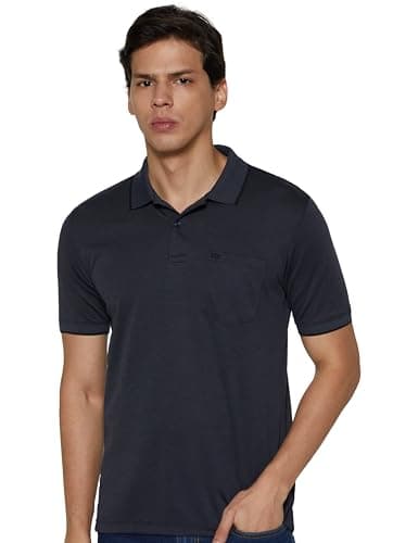 Peter England Men's Premium Regular Fit Half Sleeve Polo T-Shirt with Pocket | Cotton Rich | Birds Eye Interlock Weave