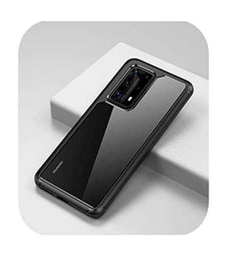 Transparent Shockproof Back Cover PC+TPU Mobile Phone Case for for Huawei P40 pro Accessories-Black-pc TPU