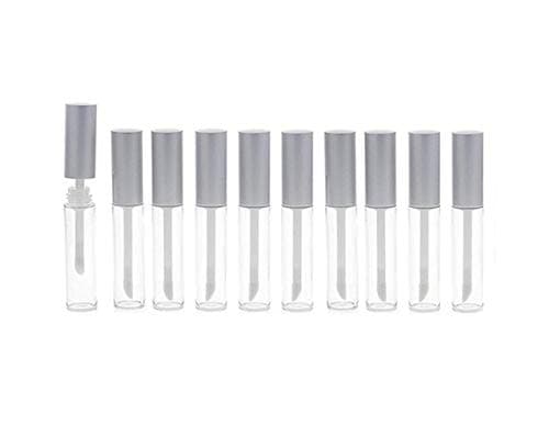10PCS 10ml Empty Clear Lip Gloss Containers for Lipstick Samples Lip Balms Mini Refillable Travel Empty Lipgloss Bottle Tube Vials Containers with Bar Silver Lid (Transparent,Silver Lid)