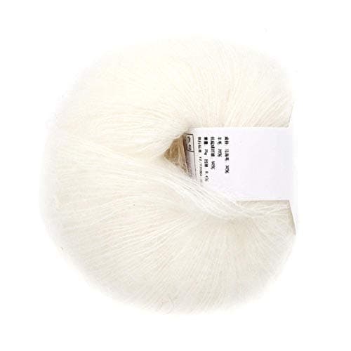 HEEPDD 26g/Roll Soft Thin Angora Mohair Yarn Long Wool Knitting Yarn with A Crochet for Garments Scarves Sweater Shawl Hats and Craft Projects(Warm White)