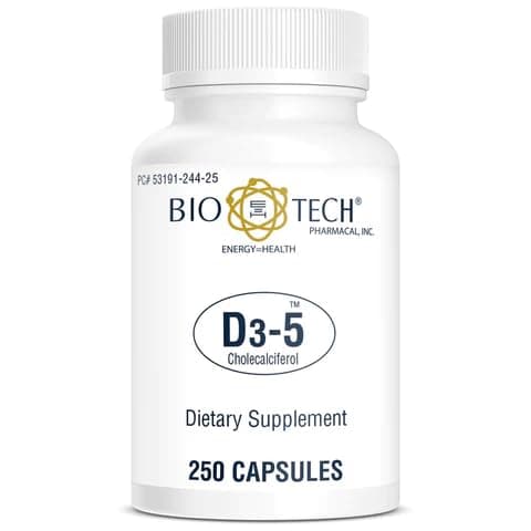 D3-5 (5000 IU), 250 Capsules – All-Natural Supplement – Supports Bone & Immune Health – No Dairy, Fish, Gluten, Peanut, Shellfish, & Soy – No Artificial Colors