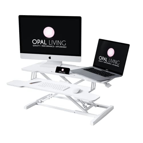 Opal Living Medium 32" / 81 cm White Standing Desk Converter with Keyboard Raiser - Portable Adjustable Desk Riser - Stand Up Desk Converter Sit to Stand Desk Stand