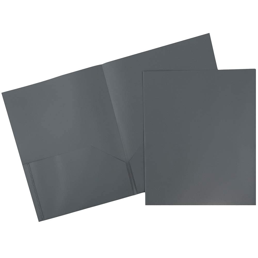 Plastic 2 Pocket POP Folders - Durable School Folders - Grey - 6/Pack