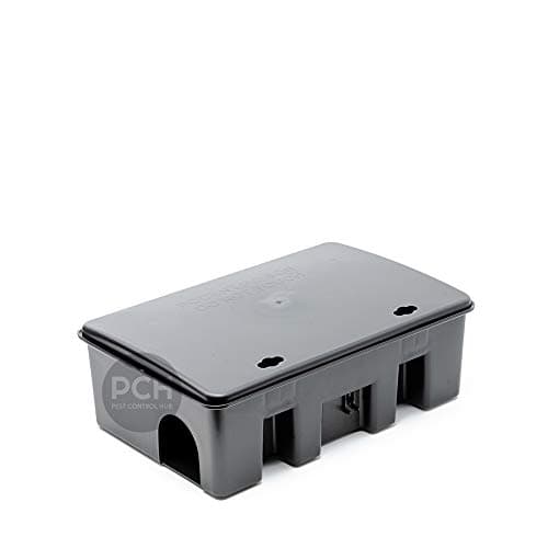 MX Rat and Mouse Bait Station Box with Two Snap Traps for Safe Rodent Control (Black Lid)