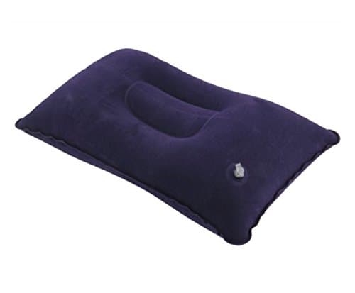 Navy Blue Inflatable Pillow Compact Suede Neck Support Cushion Camping Flight Travel Comfort Sleep Airplane Car Beach Office Rest