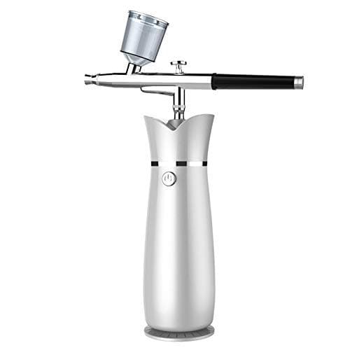 COSSCCI Handheld Airbrush Kit, Mini Air Compressor Spray Gun Single Action USB Rechargeable Airbrush for Makeup Art Nail Painting Tattoo Manicure Cakes (Silver)