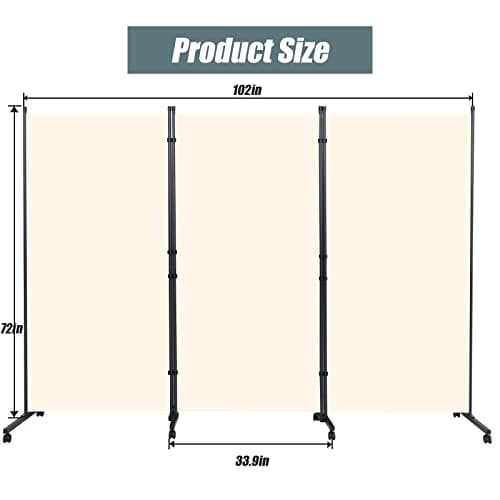 Room Divider Folding Privacy Screens with Wheels, 6FT Tall Divider for Room S...