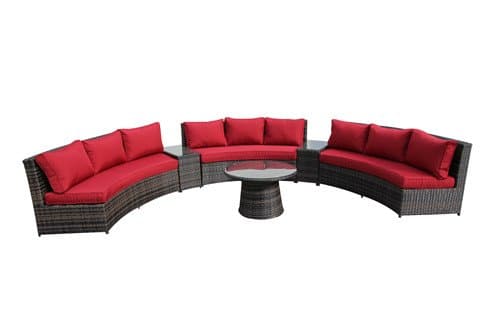 6 Piece Curved Bench Conversation Set,Rattan Sectional Sofa Set RED