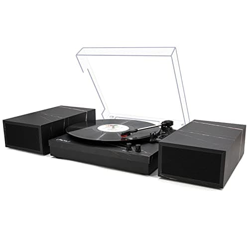 LP&No.1 Record Player with External Speakers, 3 Speed Vintage Belt-Drive Vinyl Turntable with Wireless Playback & Auto-Stop (Black