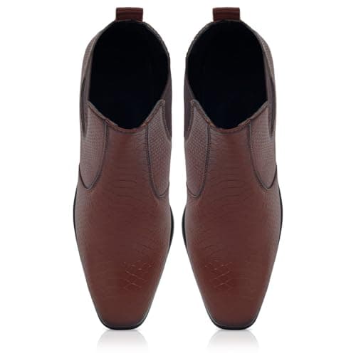 Men's Chelsea Boots, Snake Pattern Leather, Black Ankle Boots with Elastic Side Panels, Stylish & Versatile Formal & Casual & Versatile