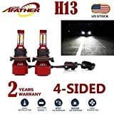 2Pcs H13 LED Headlight Bulbs Conversion Kit 9008 Car Headlamp Bulbs 20000LM 6000K Cool White Hi Lo Double Beam DRL Fog Light Replacement, with 4-Side Chips - Plug and Play