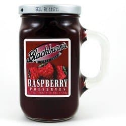 Raspberry Preserves Blackburns 18 Oz Packed in a Glass Reusable Handled Mug Jelly Jam