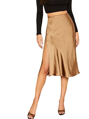 SheInWomen's Party Sexy Satin Split Side Basic Zipper Mid Waist Midi Skirt