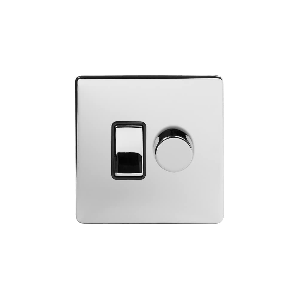 Soho Lighting Polished Chrome dimmer and Rocker Switch Combo Blk Ins Screwless (2 Way Switch & Trailing Dimmer)