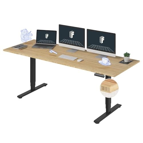 FLEXISPOT E6 Essential Bamboo 3 Stages Dual Motor 78x30 Inch Electric Height Adjustable Standing Whole-Piece Board Desk Sit Stand Up Desk (Black Frame + Bamboo Desktop)