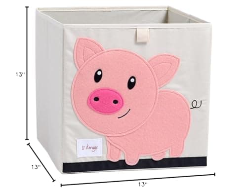 DODYMPS Foldable Animal Canvas Storage Toy Box/Bin/Cube/Chest/Basket/Organizer For Kids, 13 inch (Pig)
