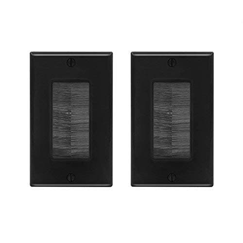VCE Brush Wall Plate Cable Pass Through, Single Gang Decorator Wall Cover for Low Voltage Cables, In-Wall Cable Management for Wall Mount TV (Black), 2-Pack