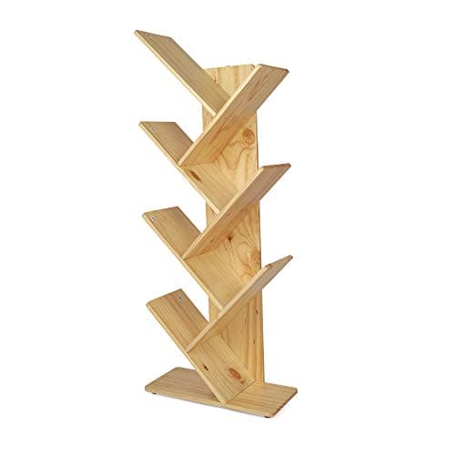 STRUGGLE 7-Shelf Tree Bookshelf Display Storage Organizer Bookcase Free Standing Bookshelves,Burlywood