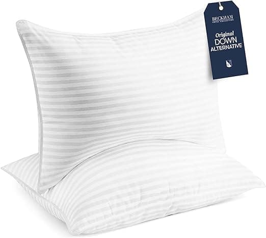 Beckham Hotel Collection Standard Size Memory Foam Bed Pillows Set of 2- Cooling Shredded Foam Polyester Pillow for Back, Stomach or Side Sleepers - 27x17 Inches Sleeping Pillow Set (White)
