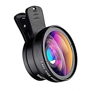ALM Mobile Phone Lens Kit Super Wide Angle, Micro, Fish Eye Lens Professional HD Camera Lens for iPh-one, Android Smartphone, Tablets & Laptop with 1 Year Warranty (Black 0.45X Lens