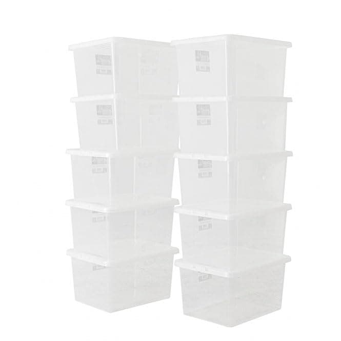 BiGDUG Plastic Storage Boxes – Clear Containers Tubs with Lids for Home or Office Storage (10 x 31 Litre)