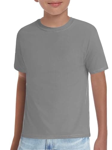 Haloumoning Boys T-Shirts Kids Short Sleeve Crewneck Solid Basic Tees Casual Tops 5-14 Years