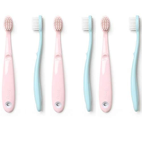 Easy Doing Baby Toothbrush Set (2 Pcs) for 4-8 Years Old -Soft Slim Tip Bristles/Gum Protection Tongue Cleaner/Multi Color/BPA Free/Made in Korea (Pink&Mint, 3 Set)