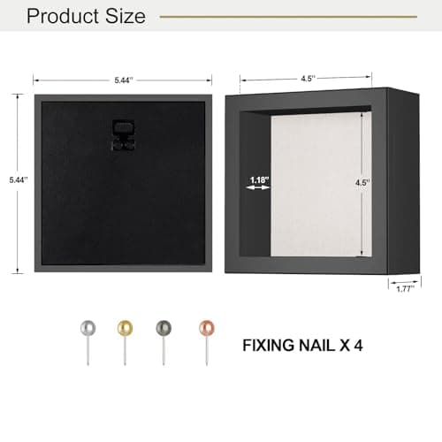 5x5 Small Shadow Box Frame with Linen Back - Sturdy Memory Display Case of Flower, Pictures, Medals and More, Black