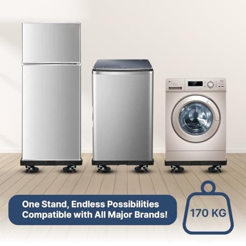 Smart Shelter Washing Machine Trolley for Fully and Semi Automatic, Front or Top Load, Fridge and Dishwasher Stand, Adjustable Metal and Wheels, Capacity 170Kg, Black (Min:16.5"x19.5", Max:25.5"x32")