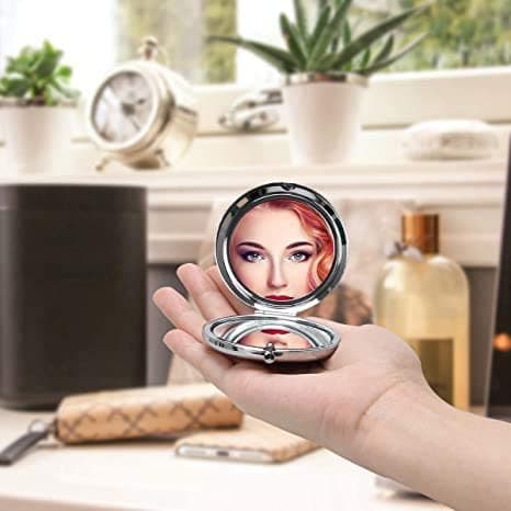 Blue Magnifying Compact Mirror for Purse - 1x/2x Magnification Travel Makeup Mirror,Small Flower Pocket Mirrors,Handheld 2-Sided Portable Cosmetic Mirrors,Compact Mirror for Gift